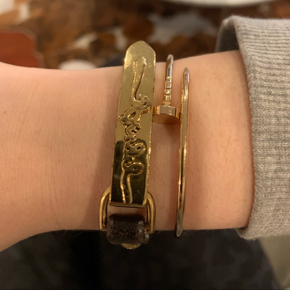 Henri Bendel leather and gold plated bracelet.